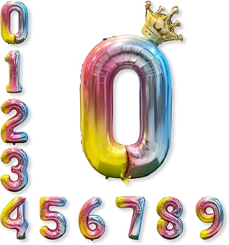 Miniatura 7 de Vibrante globo de aluminio arcoíris de 40 pulgadas, perfecto para celebraciones de cumpleaños y decoración de fiestas (globo de número arcoíris "0")