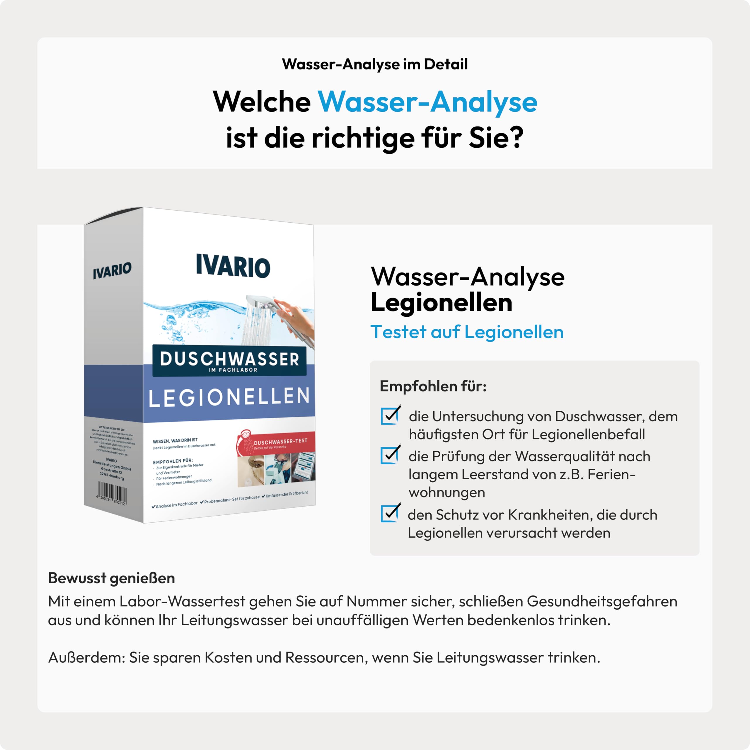 IVARIO Legionellen Labor-Wassertest Trinkwasser Duschwasser Leitungswasser akkreditiertes Deutsches Fachlabor