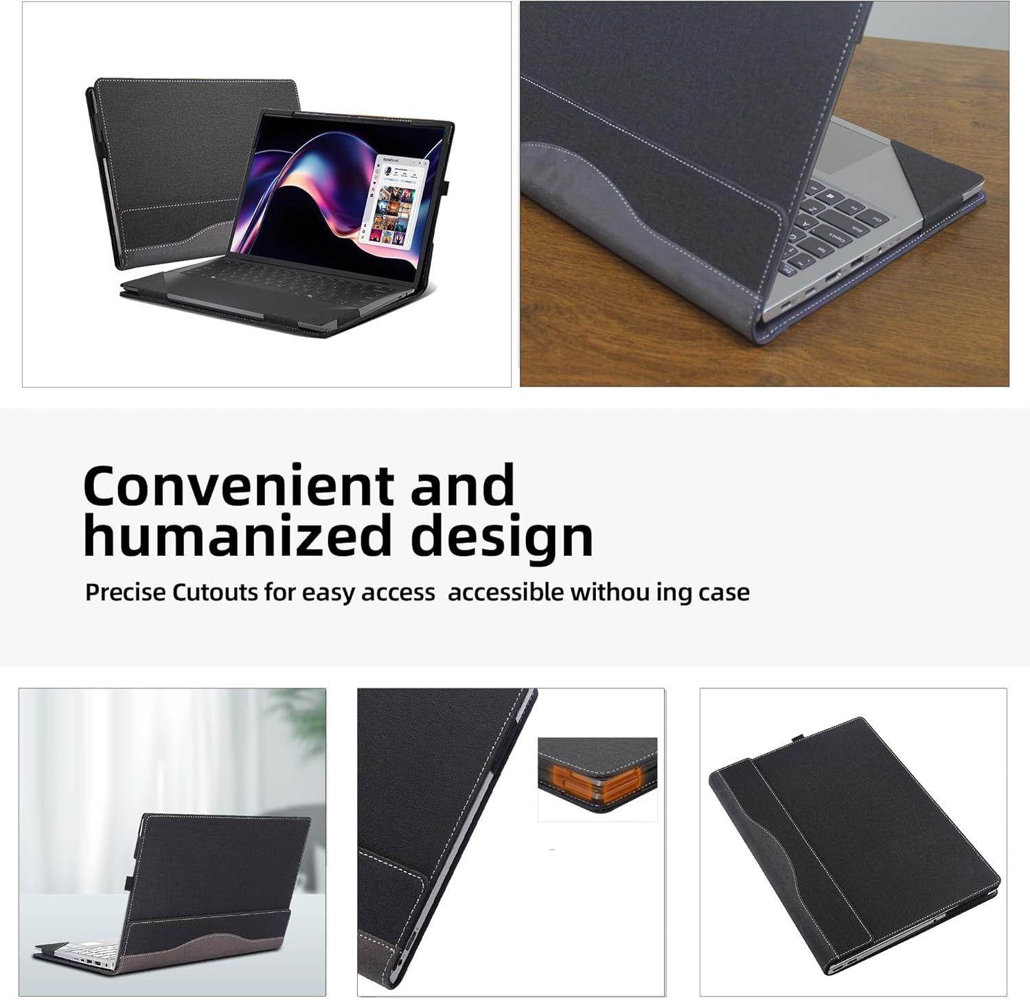 Laptop 14inch Case for Dell XPS 14 Laptop DA14260 2026 14'' PU Leather Protective Bag Detachable Shell (Dark Gray)