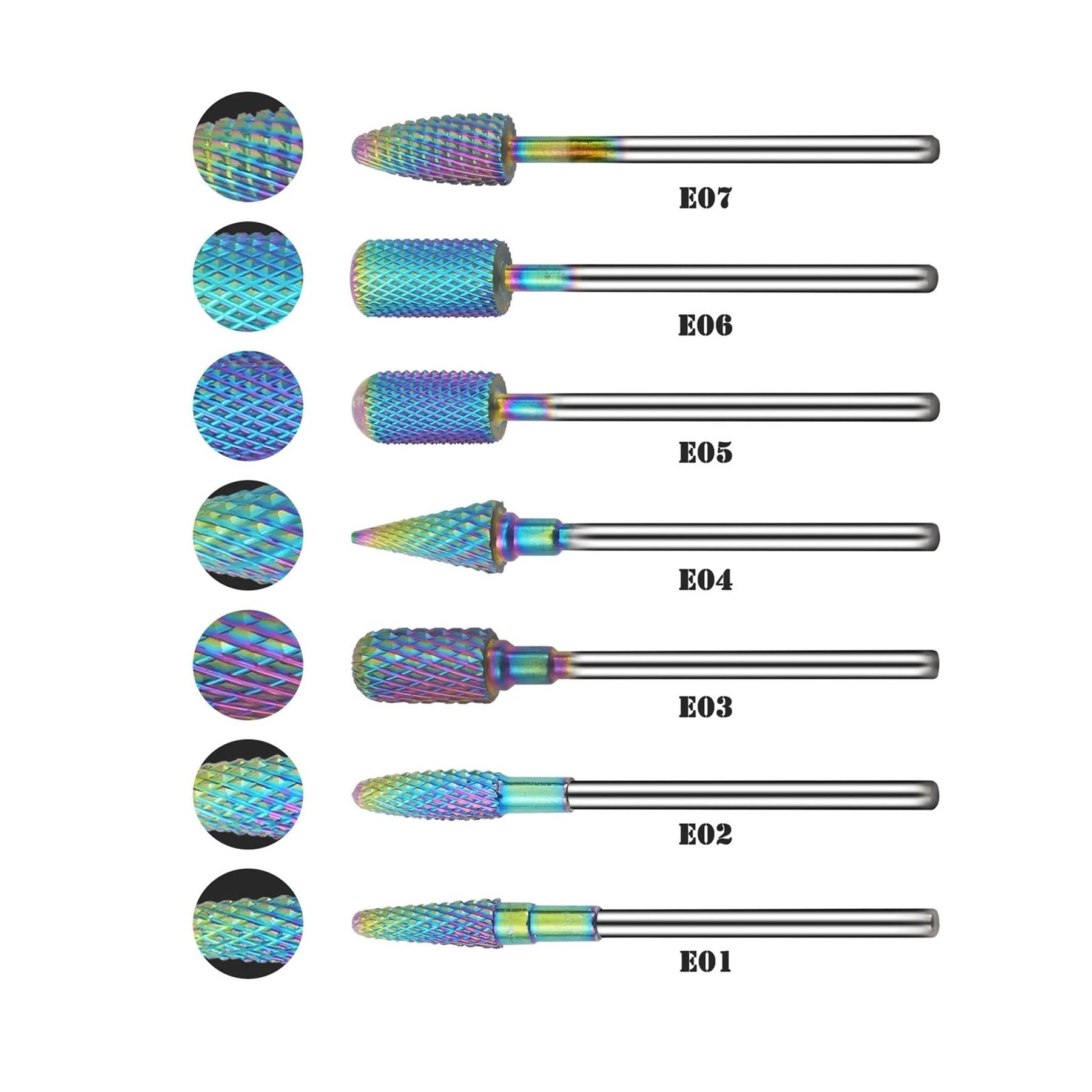 1 Pz 3/32 ''Top Cono Carburo Di Tungsteno Punta Del Trapano for Unghie Efficiente Gel Nail Cut Rimozione Strumento Di Pedicure Del Manicure(7pcs (01-07))