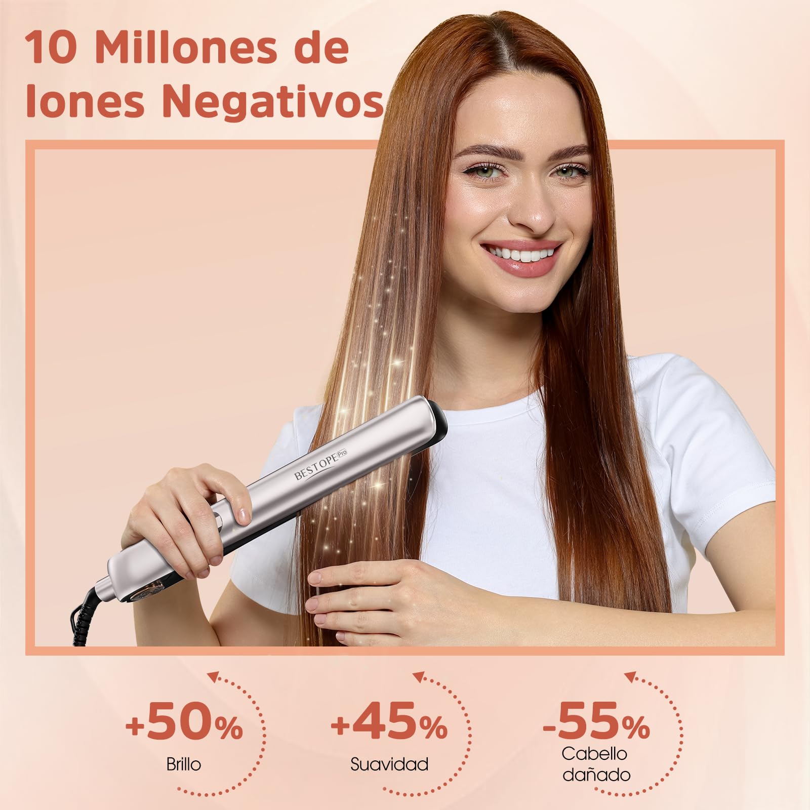 Planchas del Pelo Con Pantalla Digital - Plancha de Pelo Profesional, Tecnología Iónica Anti Frizz, Placas Flotantes Extralargas, Calentamiento Rápido, 5 Ajustes de 120°C a 230°C (Champán) — view 2