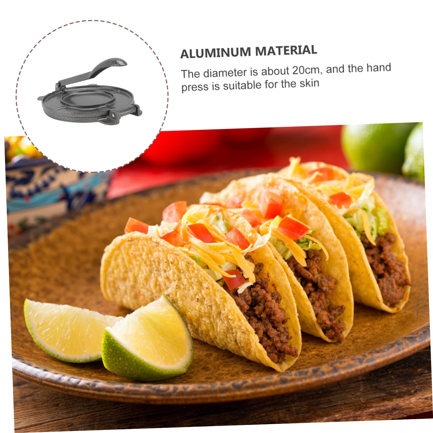 VALICLUD Prensa para Tortillas y Tortitas de Aluminio Redonda, Resistente Corrosión, Máquina para Hacer Masa, Uso Doméstico y Restaurante, Herramienta para Cocina, Prensa para Tartas