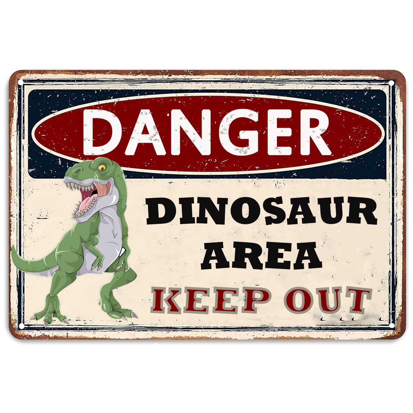 Dinosaur Area Danger Vintage Metal Sign Cartoon Funny Warning Retro Wall Decor Plaque for Home Garden Outdoor Space 8x12 Inch