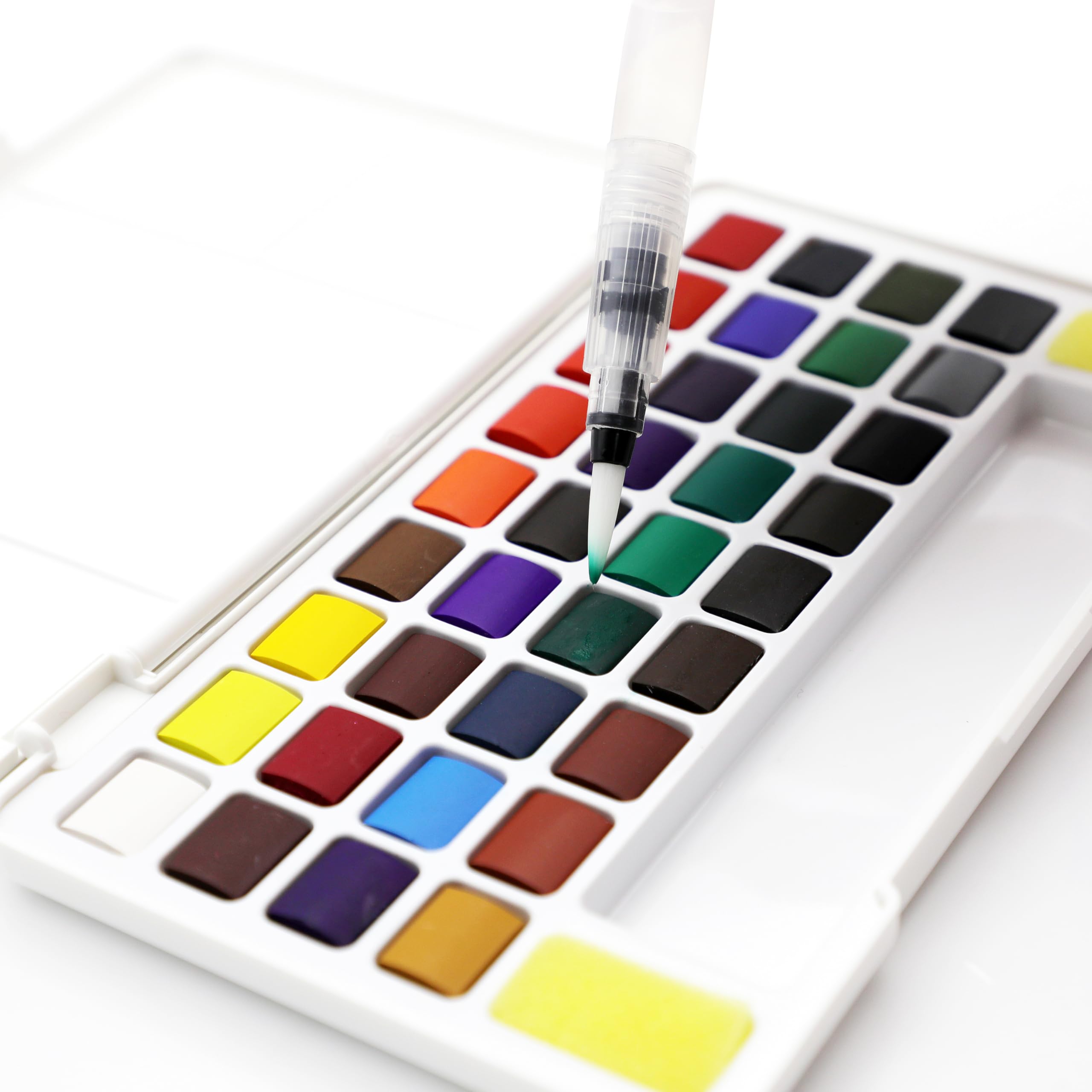 Artme Acquarelli/Set per pittura ad acquerello con cubo in custodia da trasporto con pennello - 36 colori vivaci, fornitura artistica essenziale.