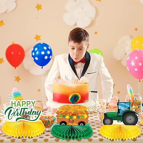 Miniatura 7 de Zonon 6 piezas de decoración de fiesta de tractor, nido de abeja, centro de mesa de granja, suministros de fiesta de cumpleaños, suministros de mesa