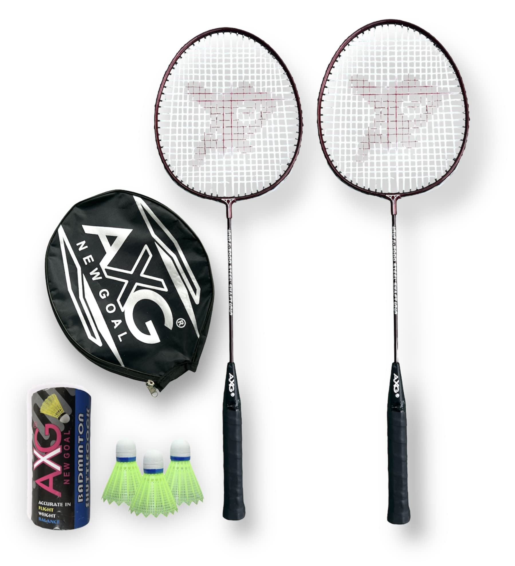 AXG Scratch Resistant A-2000 Badminton Racquets Set of 2 with 3 Plastic Shuttles Badminton Kit (Maroon)-image-25