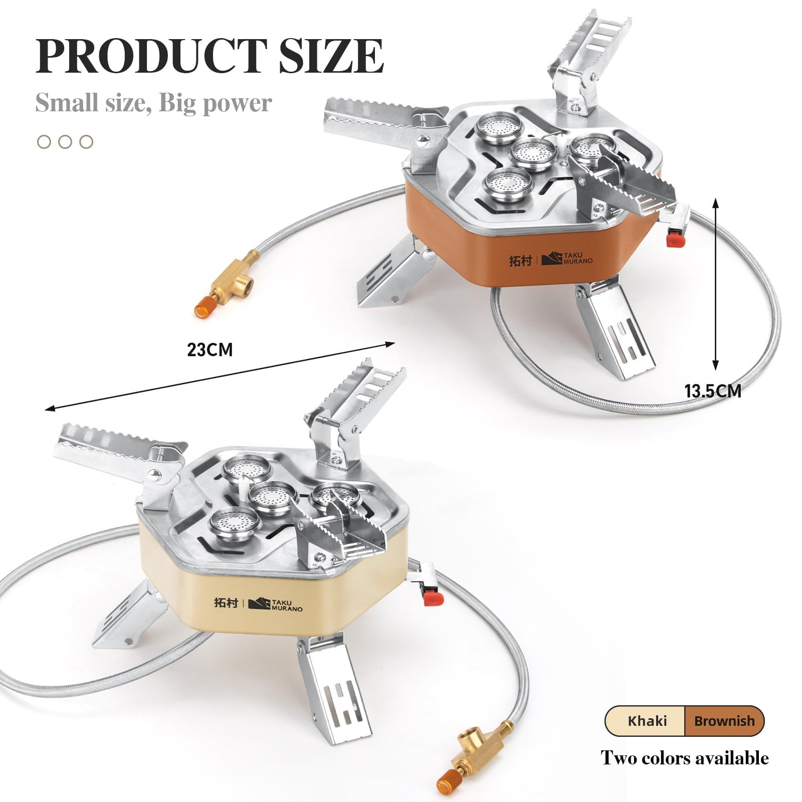 Réchaud de camping au butane portable pliable 12800 W avec étui de transport, allumage électronique, mini réchaud pour camping, randonnée, randonnée et pique-nique (marron foncé)