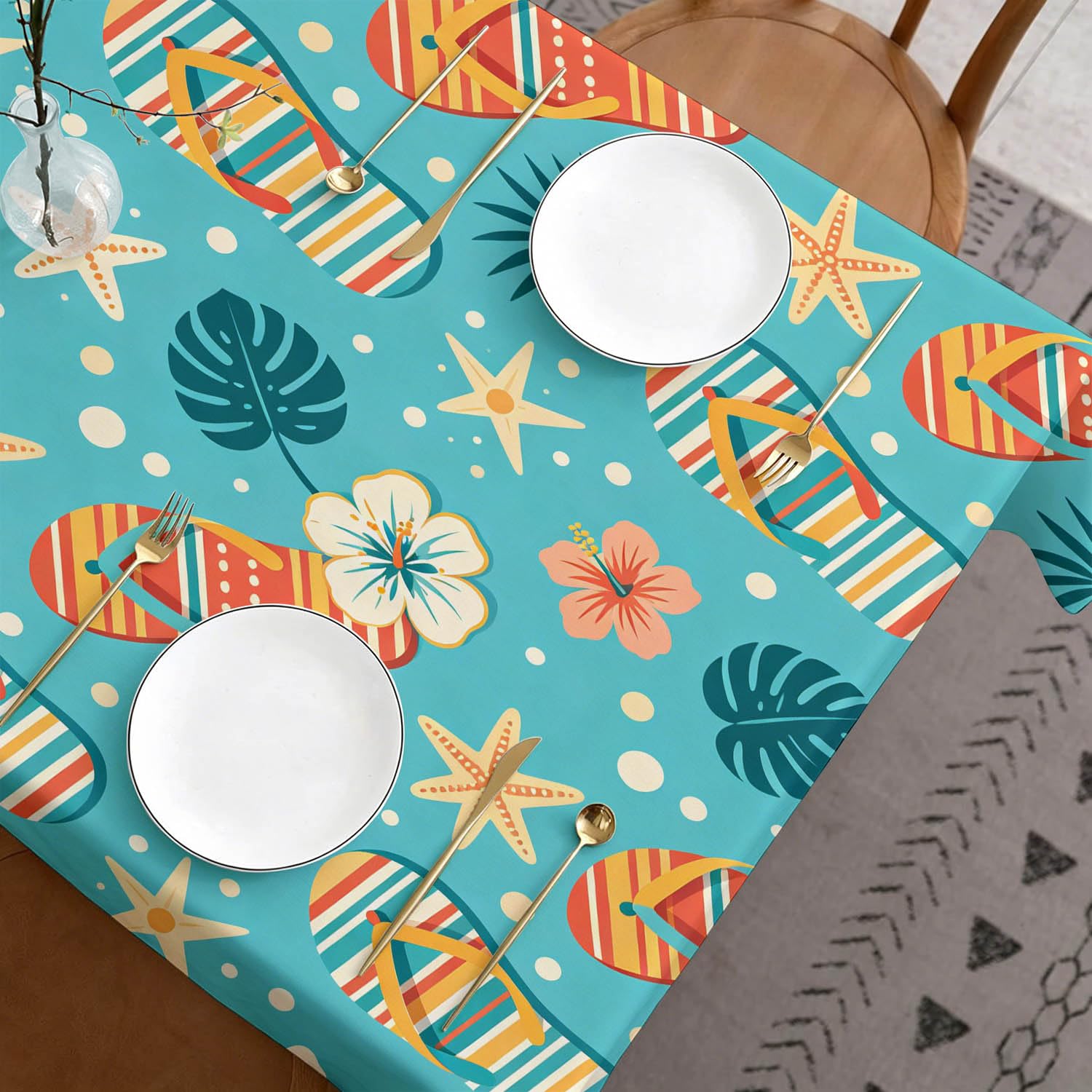 Nappe de Table Rectangulaire 160x240 cm, Motif Chaussures de Plage