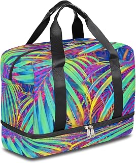 Bolsa esportiva de viagem de folhas de palmeira tropical para mulheres meninas grande bolsa de fim de semana para noite bolsa de mão bolsa de bagagem esportiva bolsa de ginástica para viagem férias acampamento férias