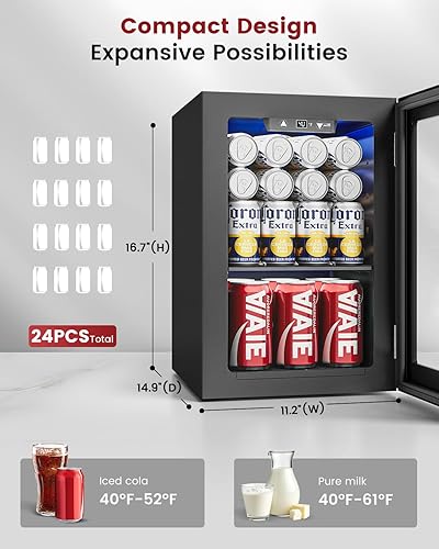 Miniatura 2 de Refrigerador de bebidas para 24 latas, mini refrigerador con control digital de temperatura, nevera de bebidas de vino y soda, refrigerador pequeño