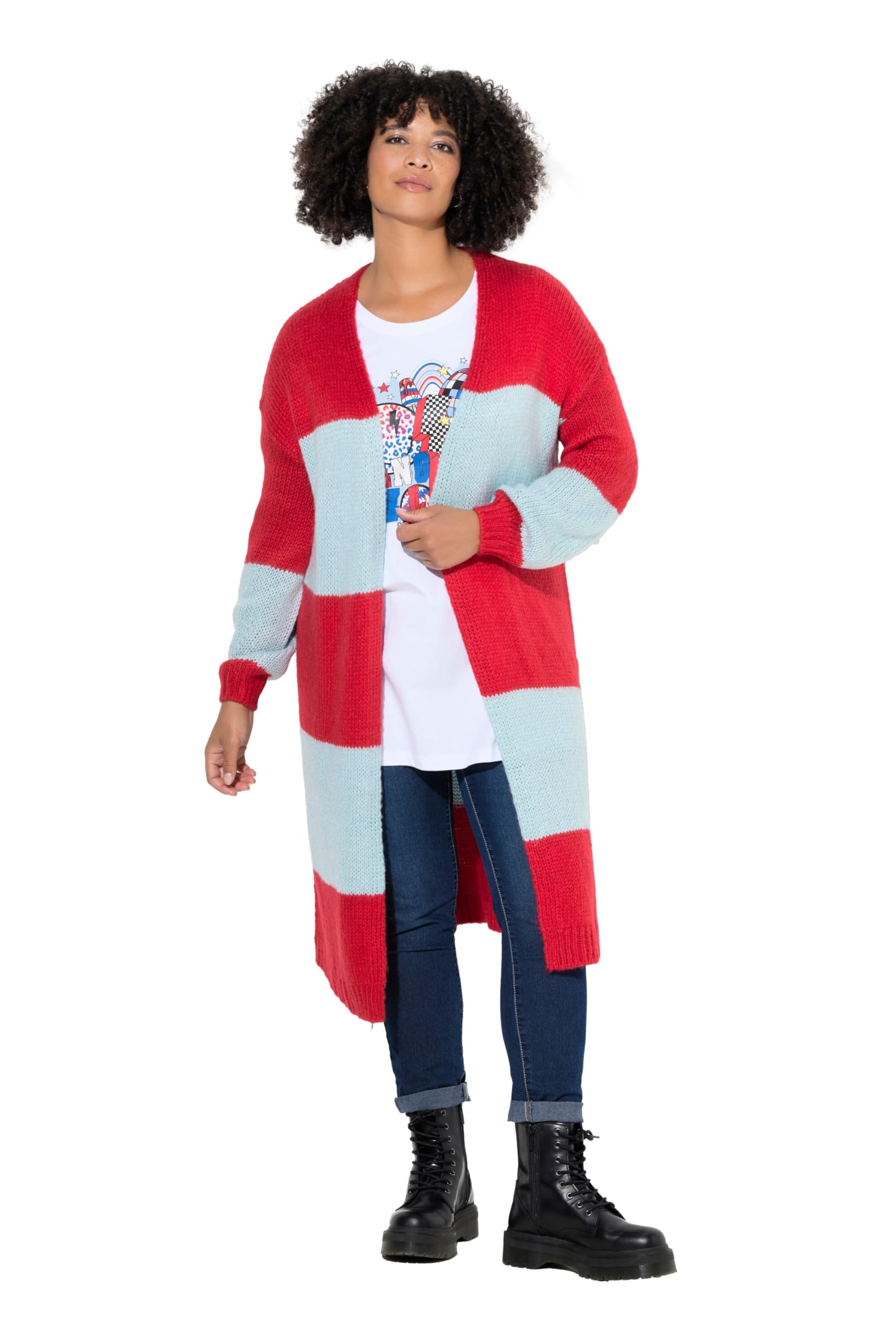 Angel of Style Damen große Größen Übergrößen Plus Size Long-Strickjacke, Straight Fit, Blockstreifen 845544