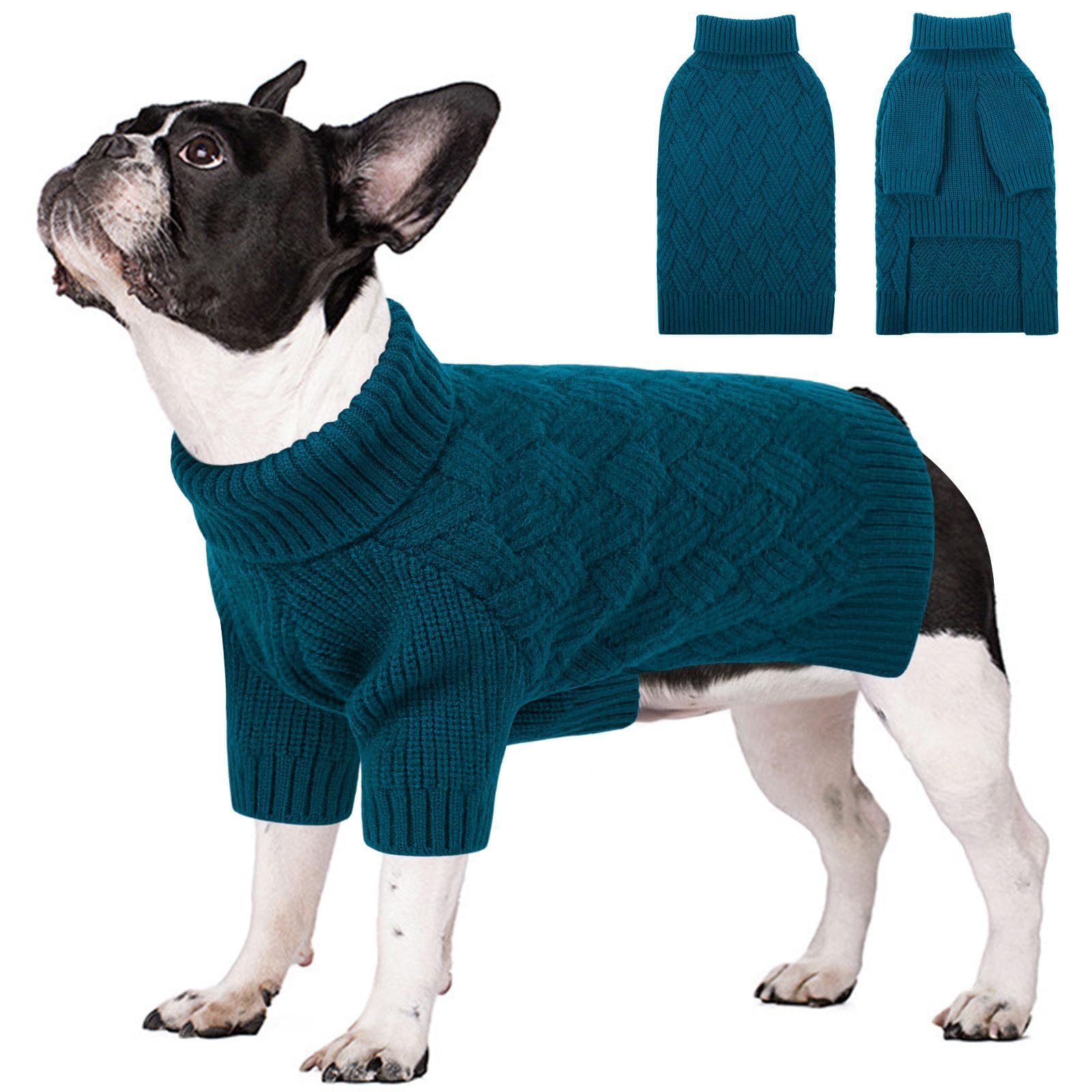 AOFITEE Maglione per Cani, Invernale Maglioncino Cane Taglia Media con Collo Alto, Maglione Cane Morbida e Calda Maglioncini Pet con Maniche, Maglioni Cani Blu per Jack Russell, M