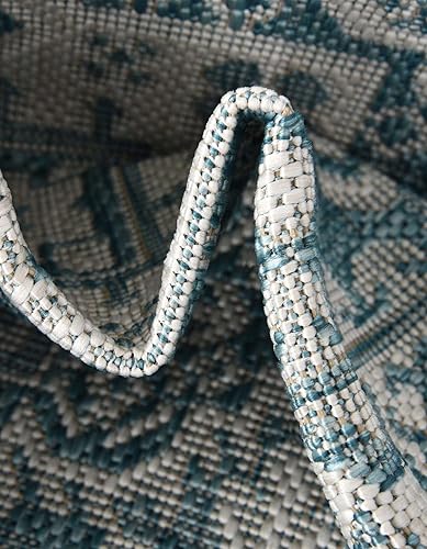 Miniatura 7 de Unique Loom Outdoor Aztec Collection Alfombra de área - Chalca (2 pies 7 pulgadas x 12 pies, alfombra de pasillo, aguamarinamarfil)