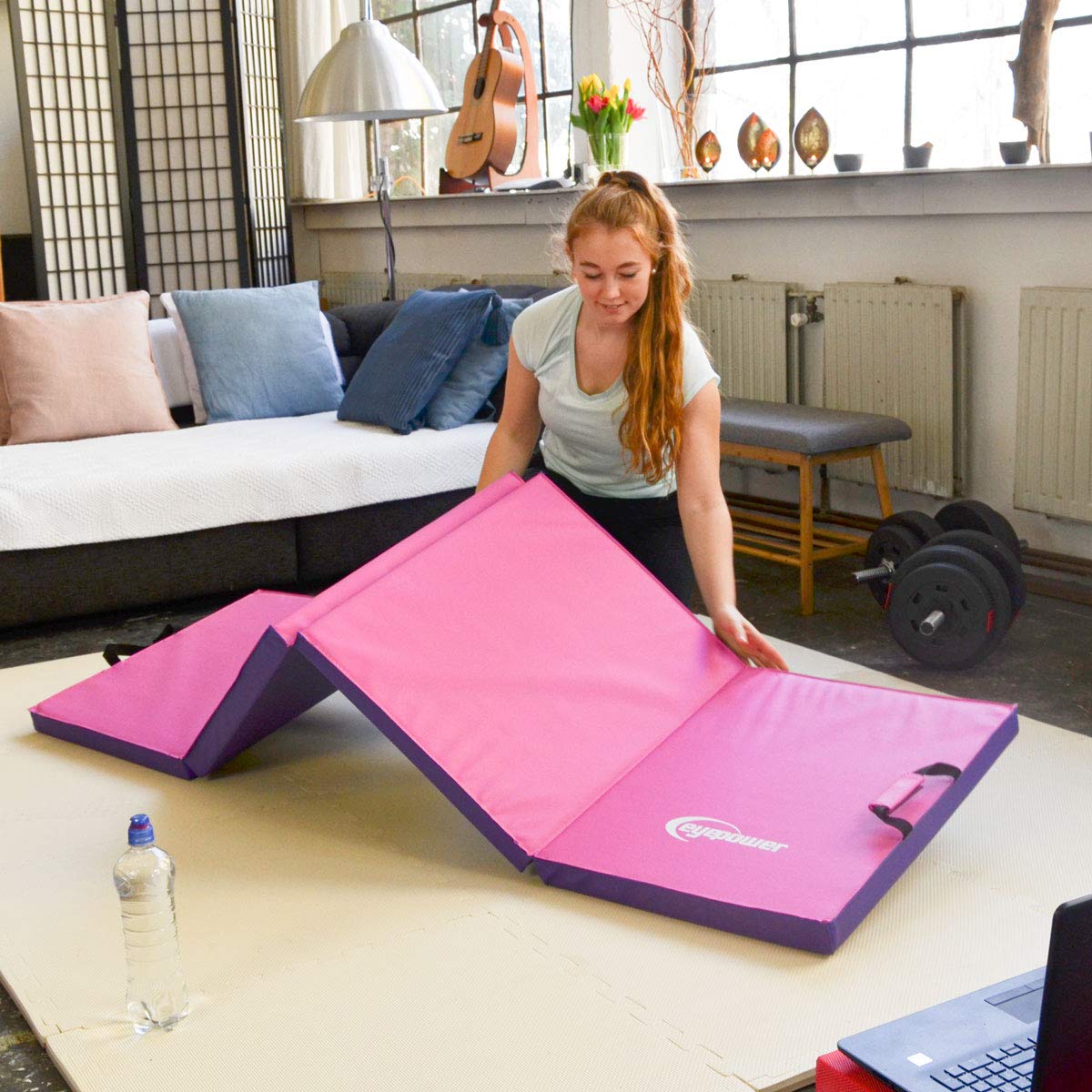 EYEPOWER Materassino Imbottito XL 200x60x5cm Allenamento Sport Ginnastica Rosa