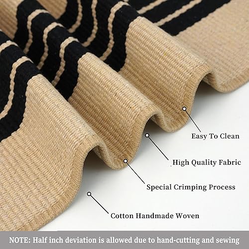 Vista 118 de KILOCOCO Alfombra de rayas beige de 2.3 x 3.6 pies para interiores y exteriores, alfombra tejida a mano de algodón lavable a rayas para puerta Rayas
