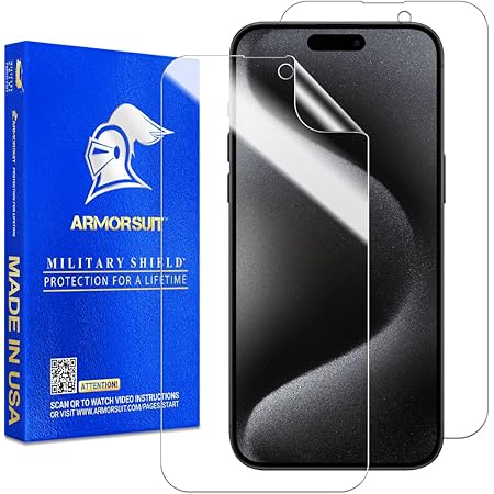 ArmorSuit 2 Pack Screen Protector for iPhone 15 Pro Max [6.7-inch] Case Friendly MilitaryShield HD Clear Film - Made in USA