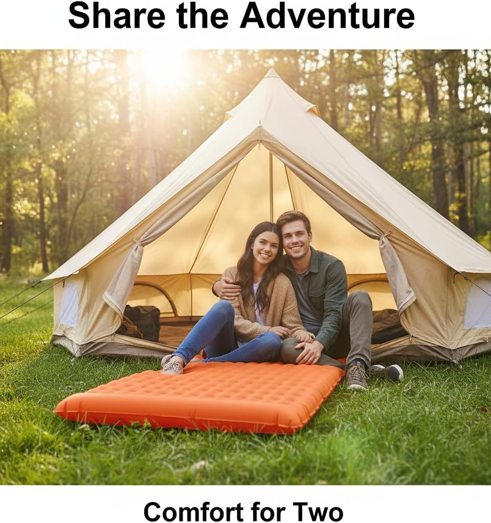 HI FINE CARE Double Camping Sleeping Pad 2 Percon, Ultralight Camping Mat with Pillow Built-in Foot Pump Inflatable Sleeping Pads Compact for Hiking Traveling Tent