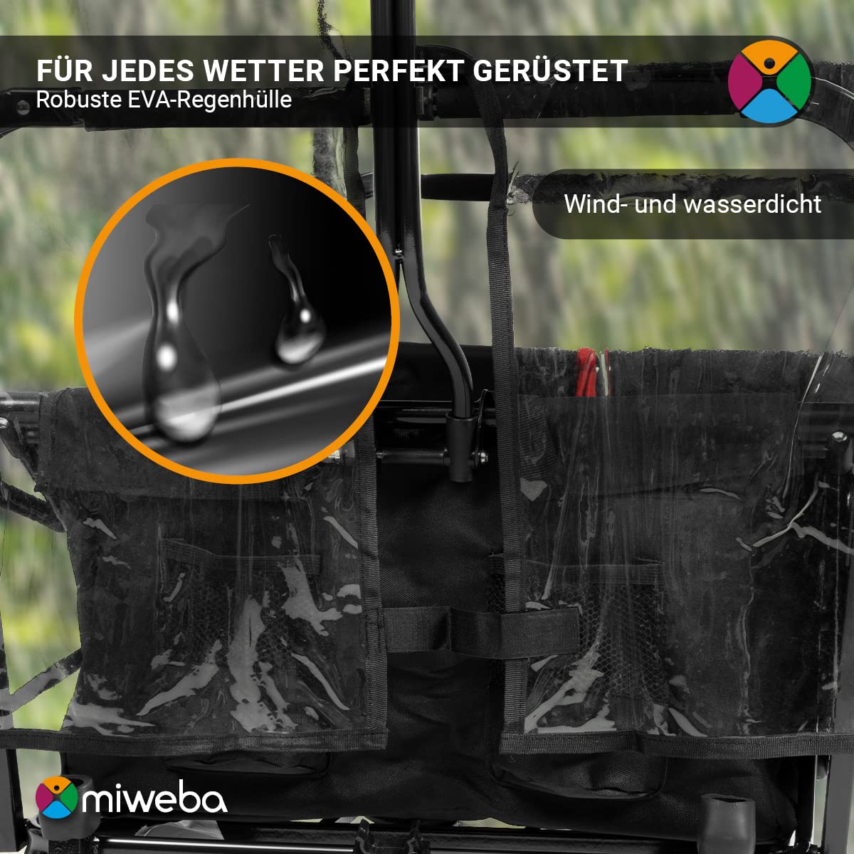 Miweba Regenschutz für faltbaren Bollerwagen MB-10 MB-15 MB-20 100 Kg Traglast Dach Handwagen faltbar Transportwagen