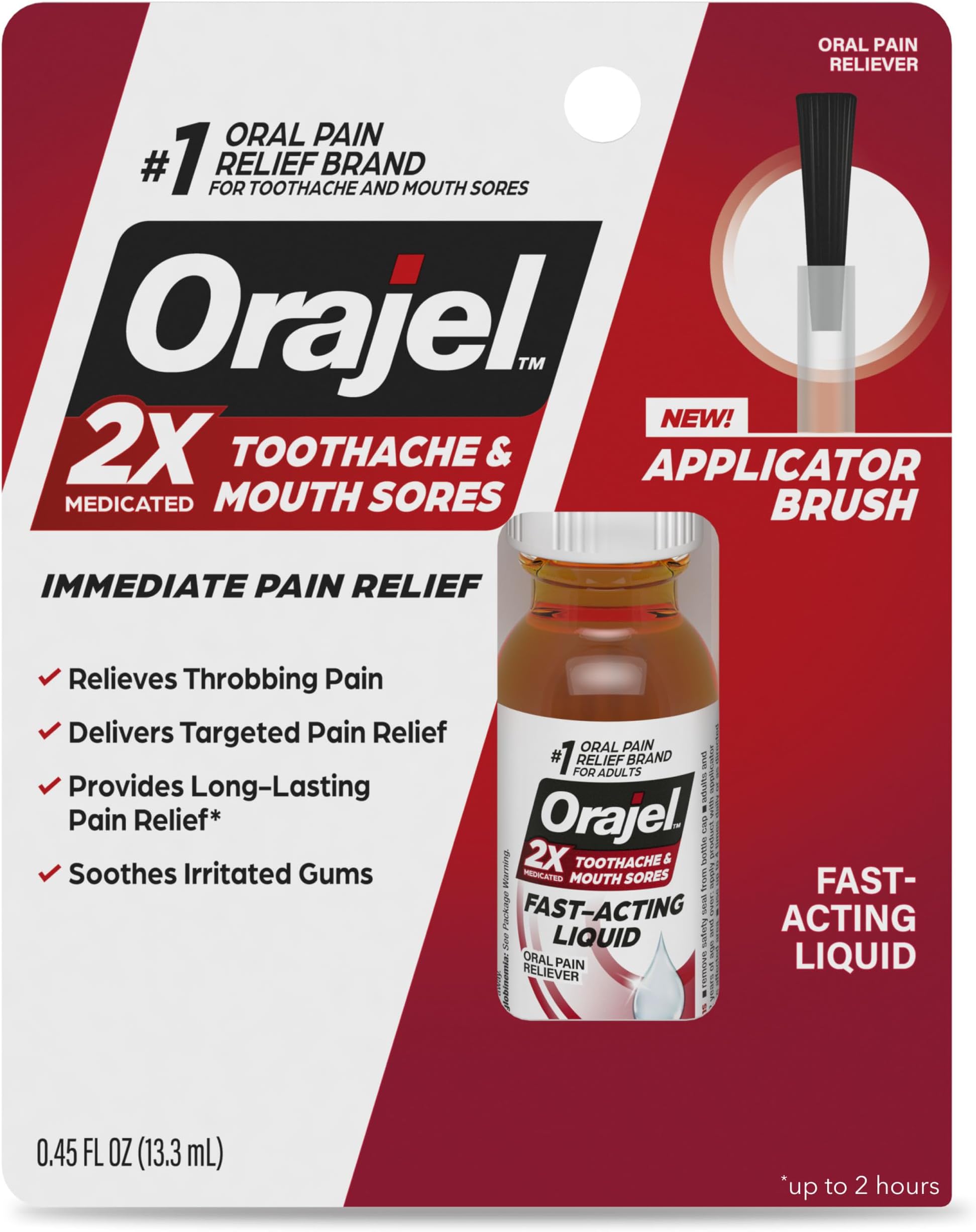 Orajel 2X Medicated Toothache & Mouth Sores Liquid, 0.45 Fl Oz