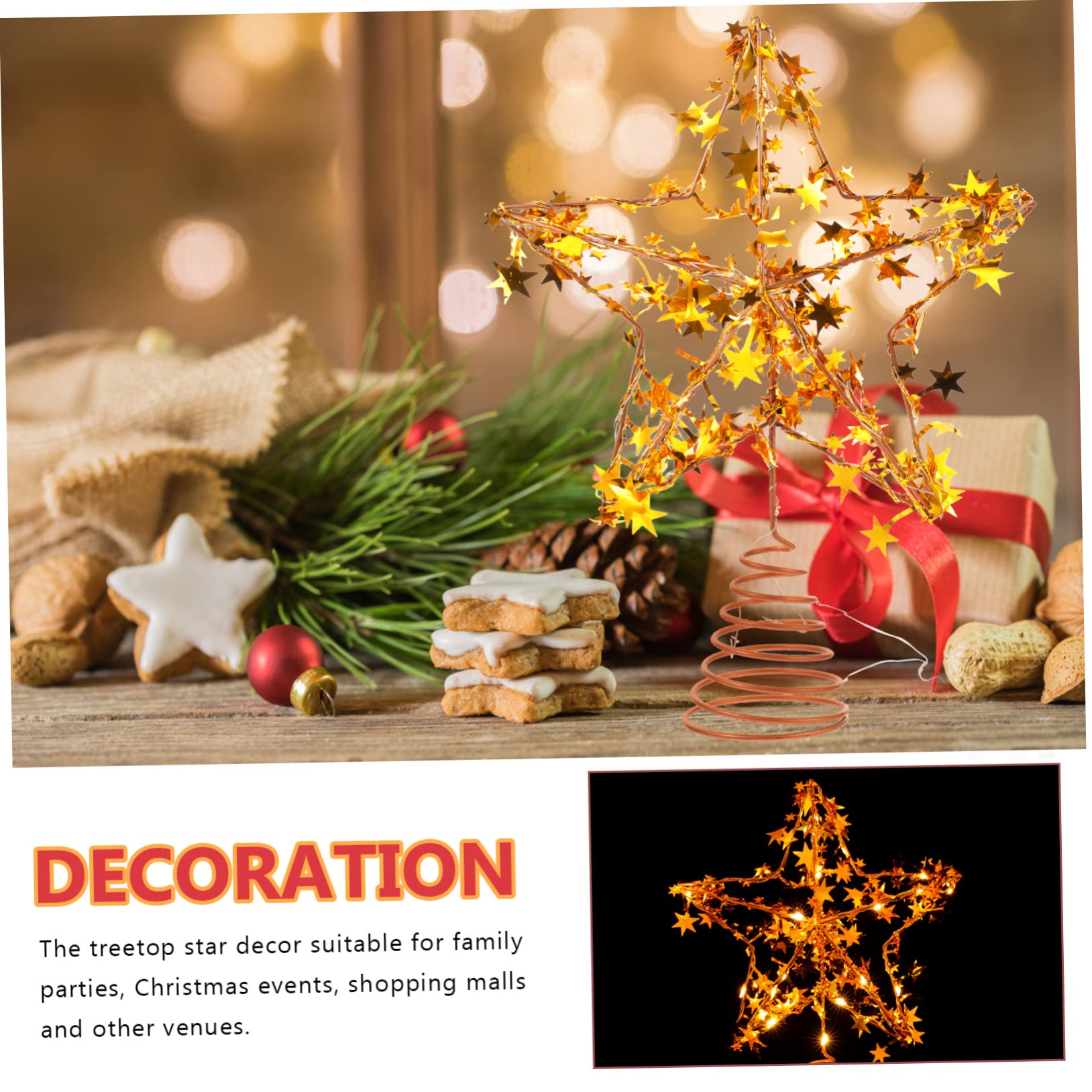 Zerodeko 4 Piezas Estrella de la Copa del árbol Estrella árbol de Navidad Topper Iluminado Christmas Tree Xmas Tree decoración Estrella de Navidad con Luces LED Adorno de Estrella Planchar