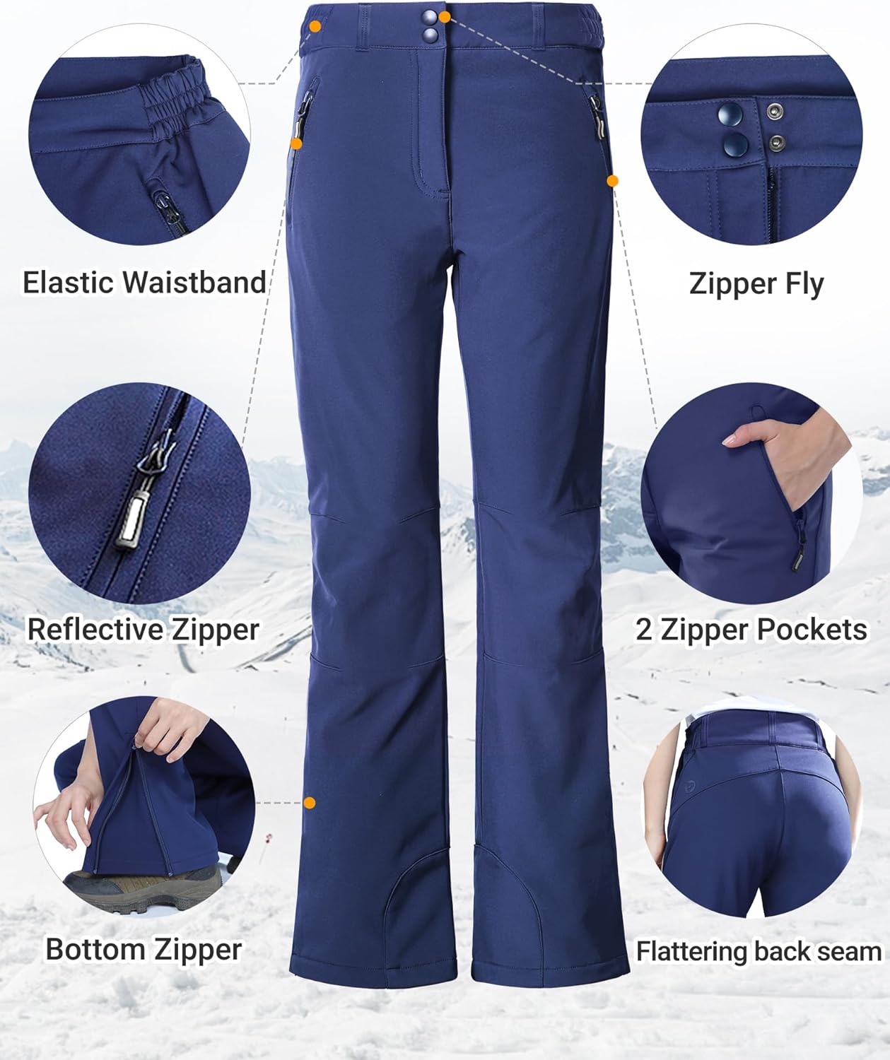 Outdoor Ventures Fleece Lined Waterproof Pants Women Ski Snow Insulated Softshell Snowboard Hiking with Boot Cut - Image 6