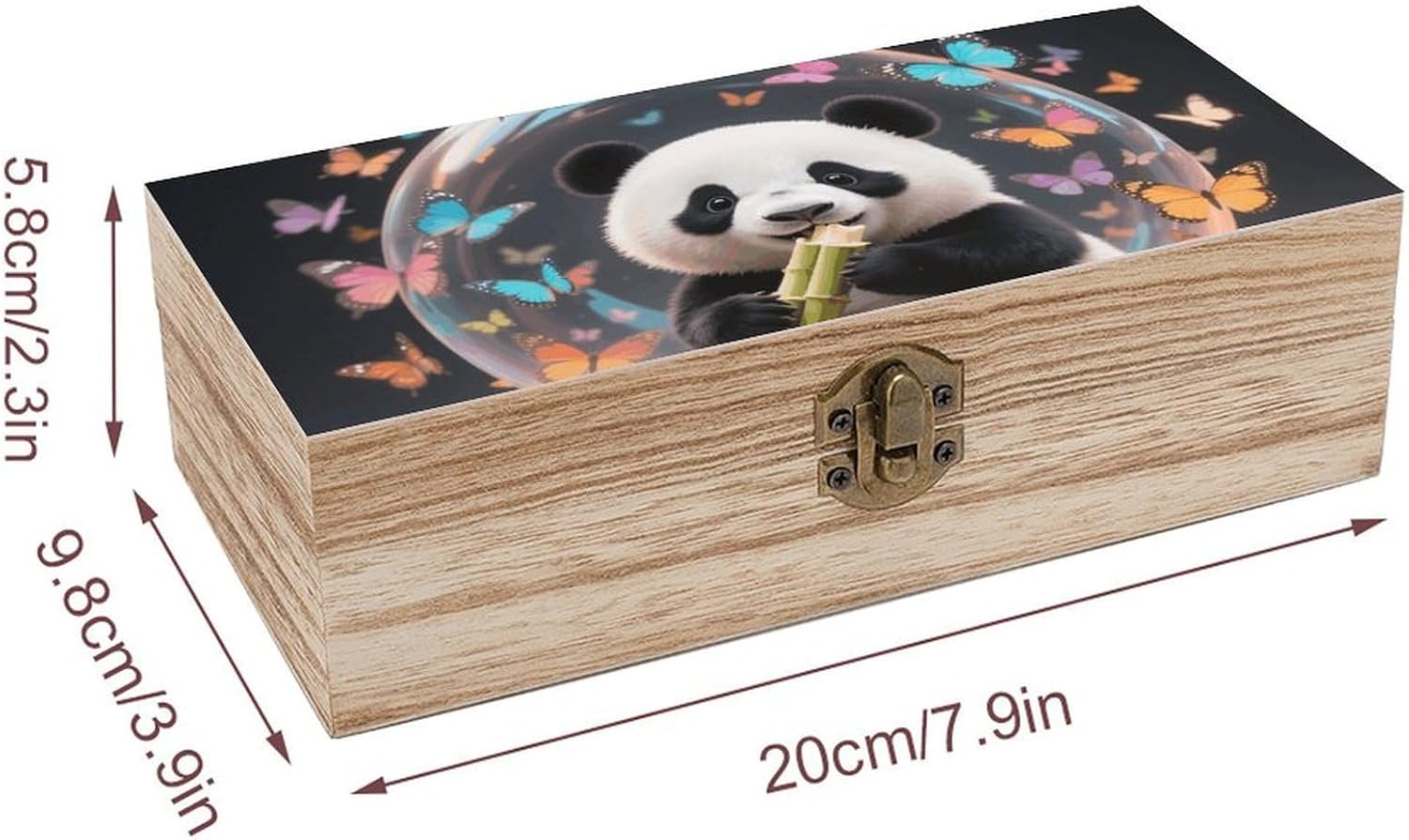 Orange Bubble Windmill Panda Wooden Storage Box Elegant Retro Jewelry Box with Hinged Lid Decorative Keepsake Boxes Decor Handmade Organizer Boxes for Wedding, Party, Gift, Diy Craft, Home Decor image 2