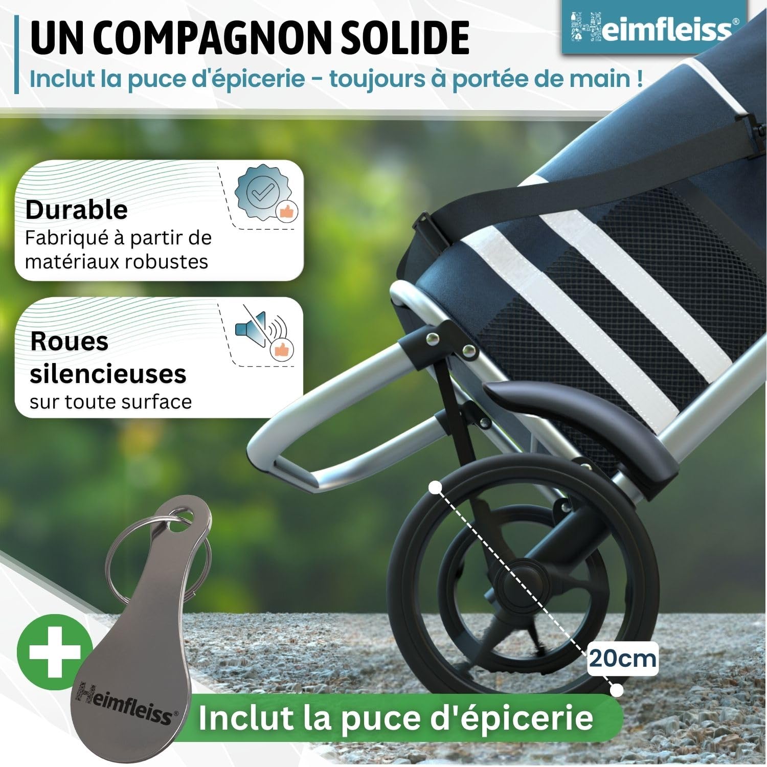 Heimfleiss® Chariot de Courses Pliable 56L | Caddie de Courses Pliant avec 50kg de Charge Utile | Sac de Courses Léger à roulettes | Chariot de Shopping XL avec Compartiment Isotherme | Bleu