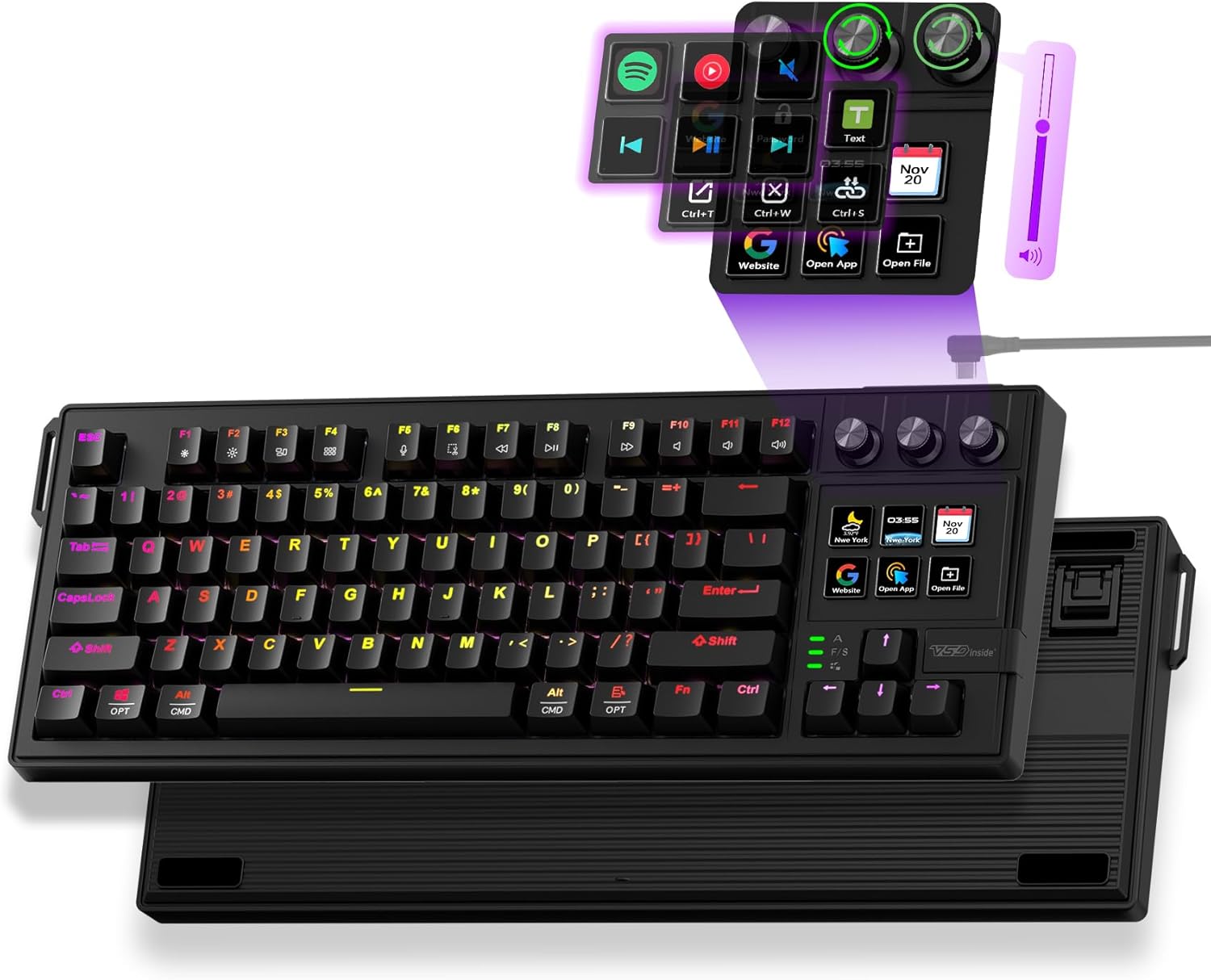 Macro Keyboard, Full-Key Programmable On-board Keypad, Stream Controller Deck Pad with Screen & Knob,Gasket Shortcut Mechanical KB for Gaming Streaming,Hot Swappable,RGB Backlight for PC Mac