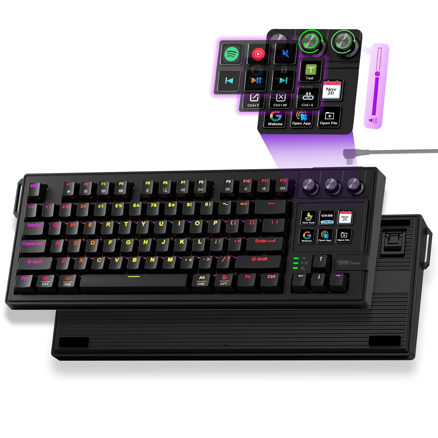 Mechanical Keyboard with Full-Key Programmable Macro Pad Stream Controller Deck with Screen Knob Gasket Gaming Streaming Shortcut Keypad