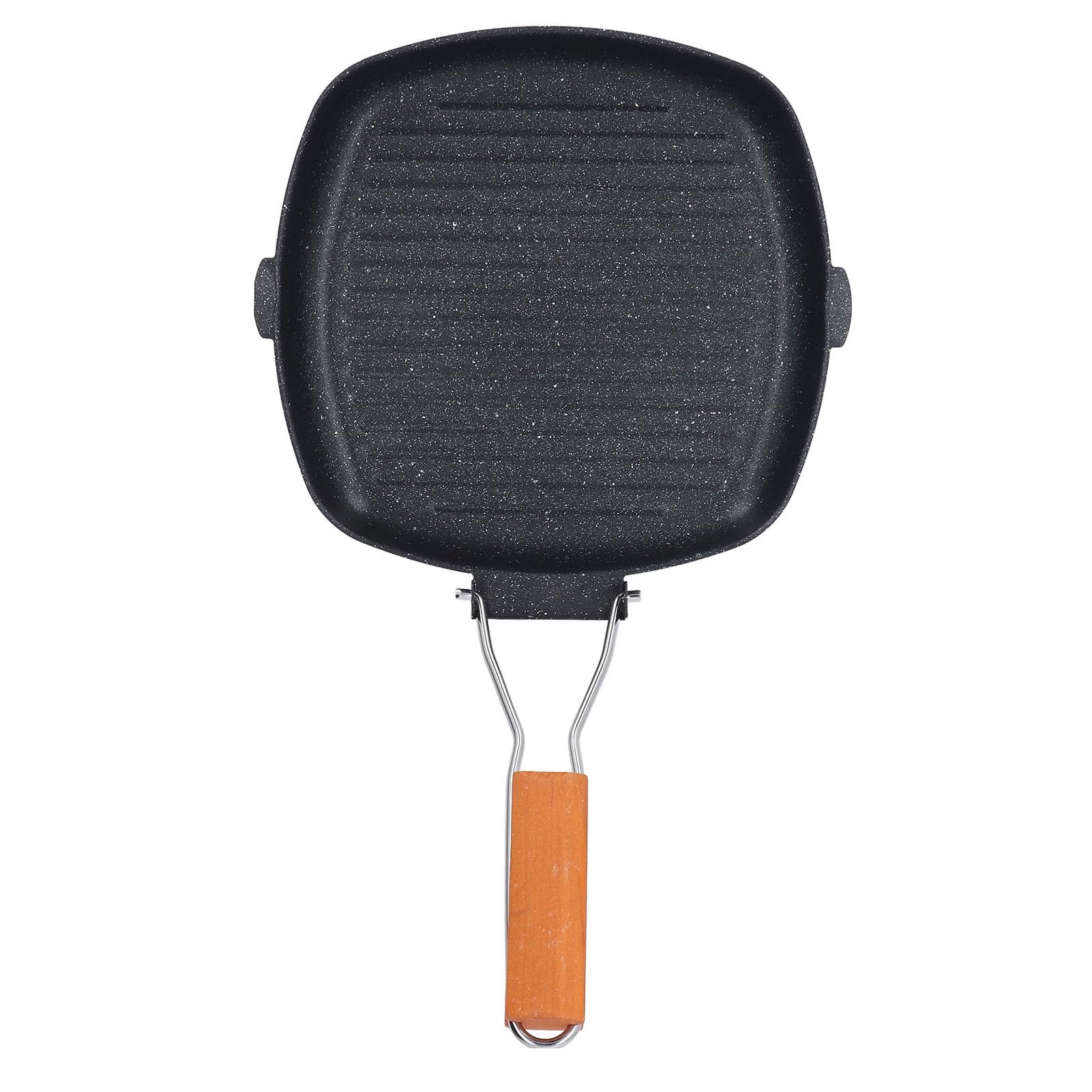 Poêle à griller antiadhésive avec manche en bois noble et design robuste