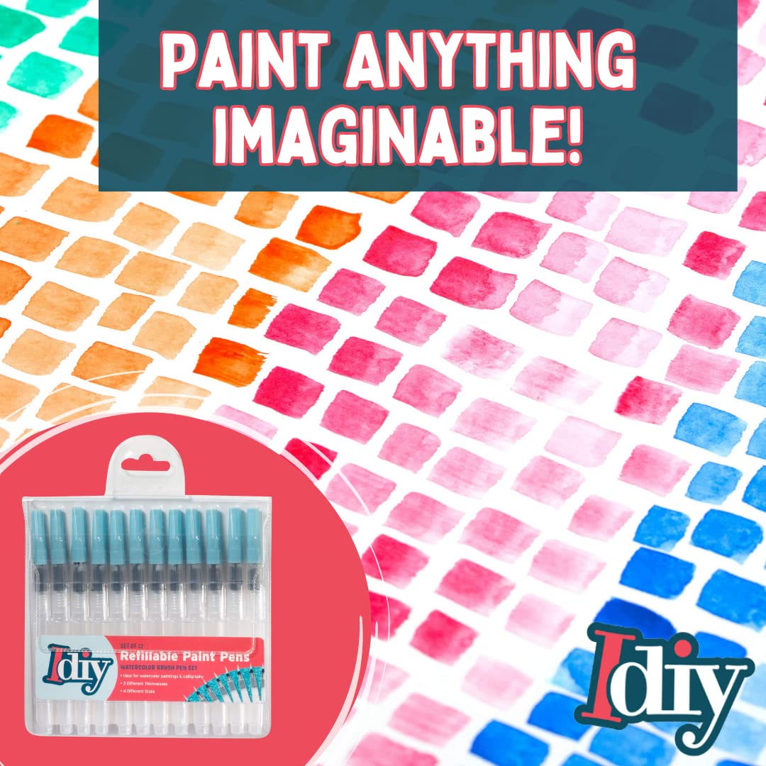 Lot de 24 pinceaux d'aquarelle Rechargeables (3 épaisseurs différentes et 8 de Chaque Taille) - Pinceaux Polyvalents de qualité Artistique pour Peinture et Lettrage