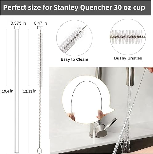 Miniatura 6 de Popote para vaso Stanley Flowstate de 30 onzas, popote de repuesto compatible con popotes Stanley Quencher, 6 popotes reutilizables con 1 cepillo de