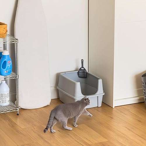 Vista 37 de IRIS USA - Caja de arena grande para gatos, con escudo de dispersión y pala; bandeja de arena para gatos, con parte superior abierta; color negro