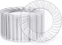 FOCUSLINE 100 Pack 9 Inch Clear Plastic Plates - Heavy Duty Disposable Dinner Plates, BPA-Free Elegant Party Plates for Weddings & Events
