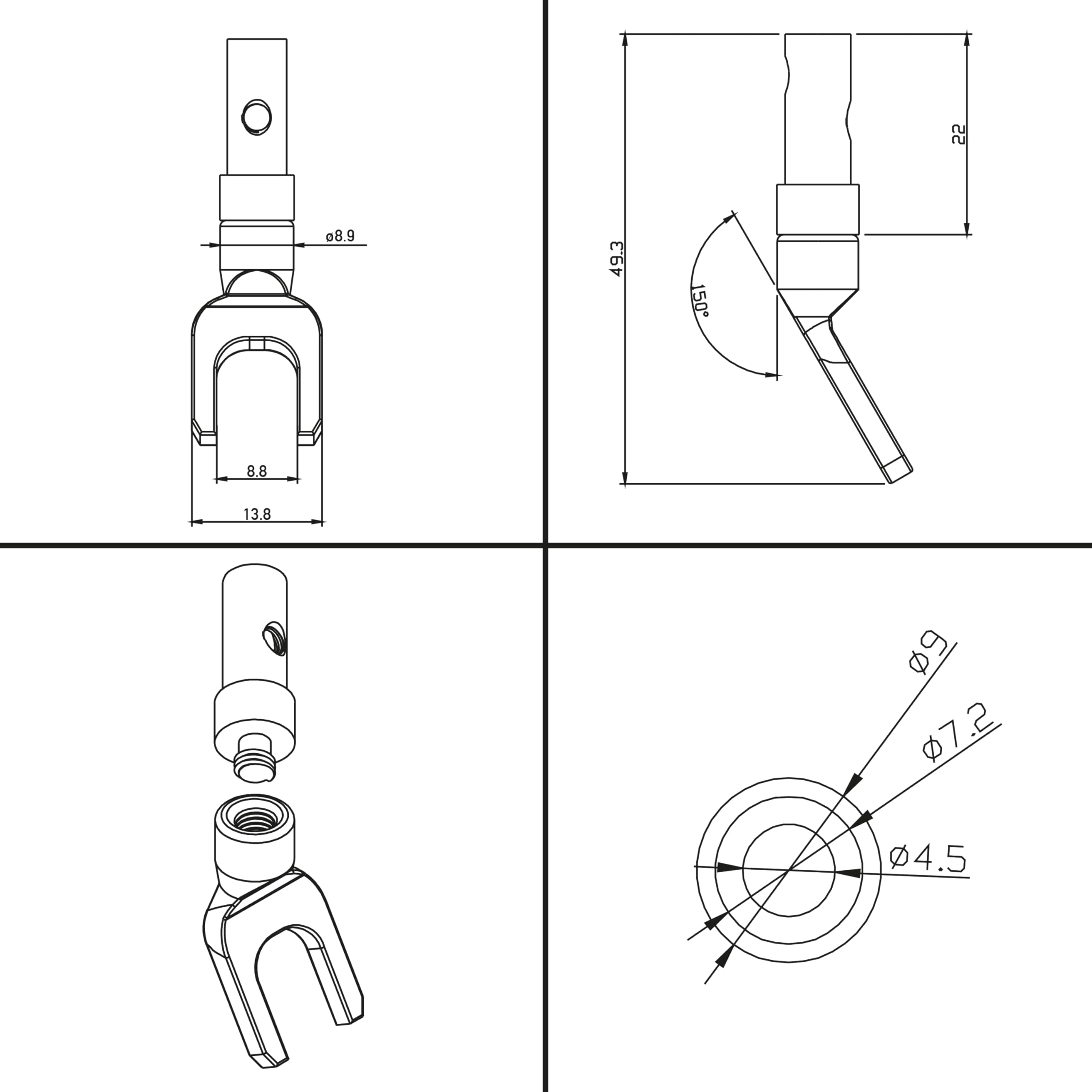 Poppstar 20x Cosses de câbles haut de gamme, connecteur fourche pour la connexion électrique des câbles de haut-parleur, coupe transversale du câble allant jusqu'à 4 mm², 24 k dorées