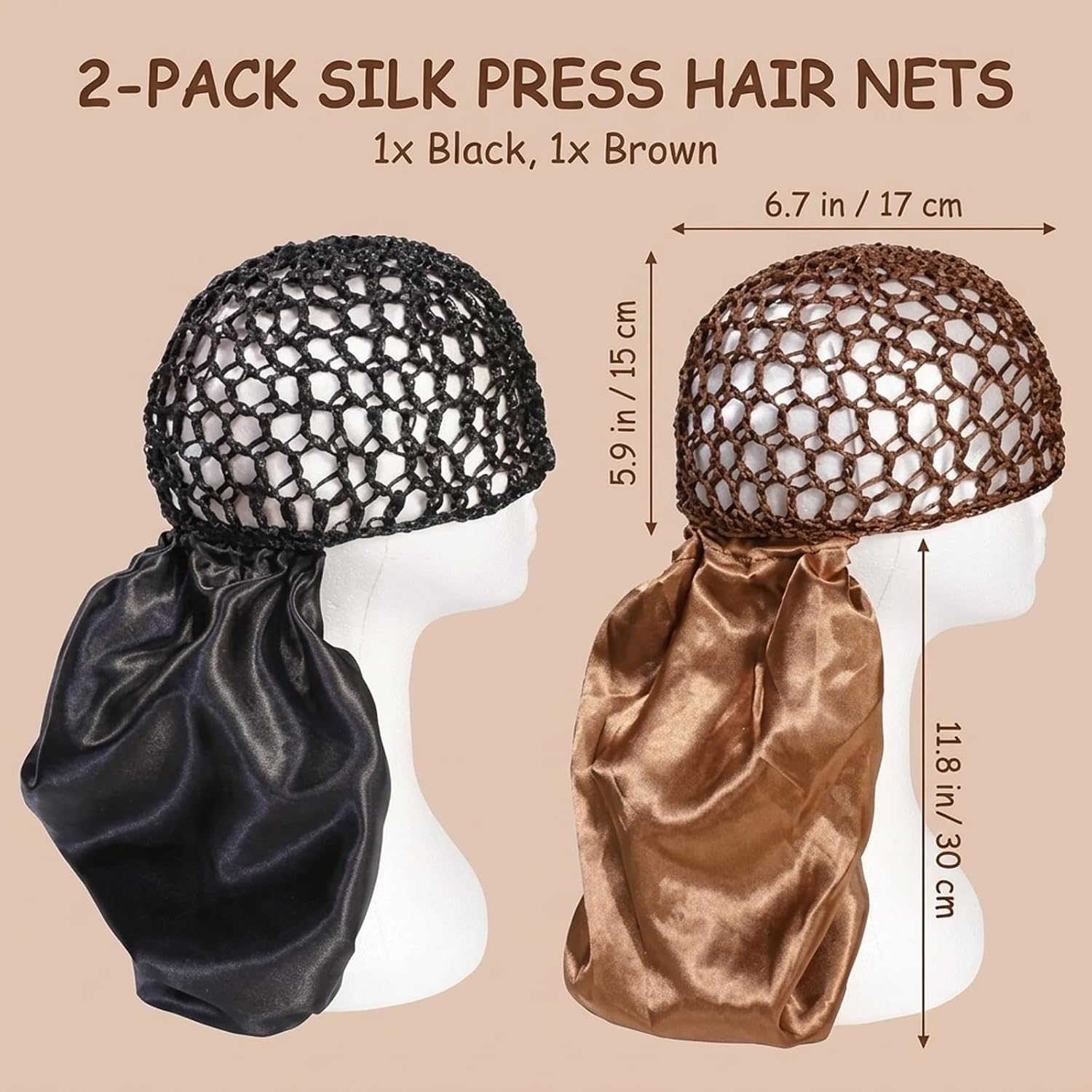2 PCS Hair Net for Silk Press, 2 in 1 Wrap Cap for Silk Press Wrap for Overnight Hair Protection, Travel Hair Maintenance, Frizz Control, Two Color Options Black and Brown