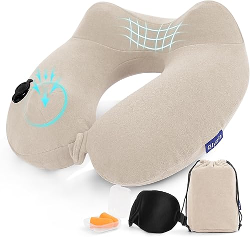 Almohada de viaje inflable para el cuello para avión, soporte para la cabeza en terciopelo almohada para el cuello para adultos para vuelos largos,