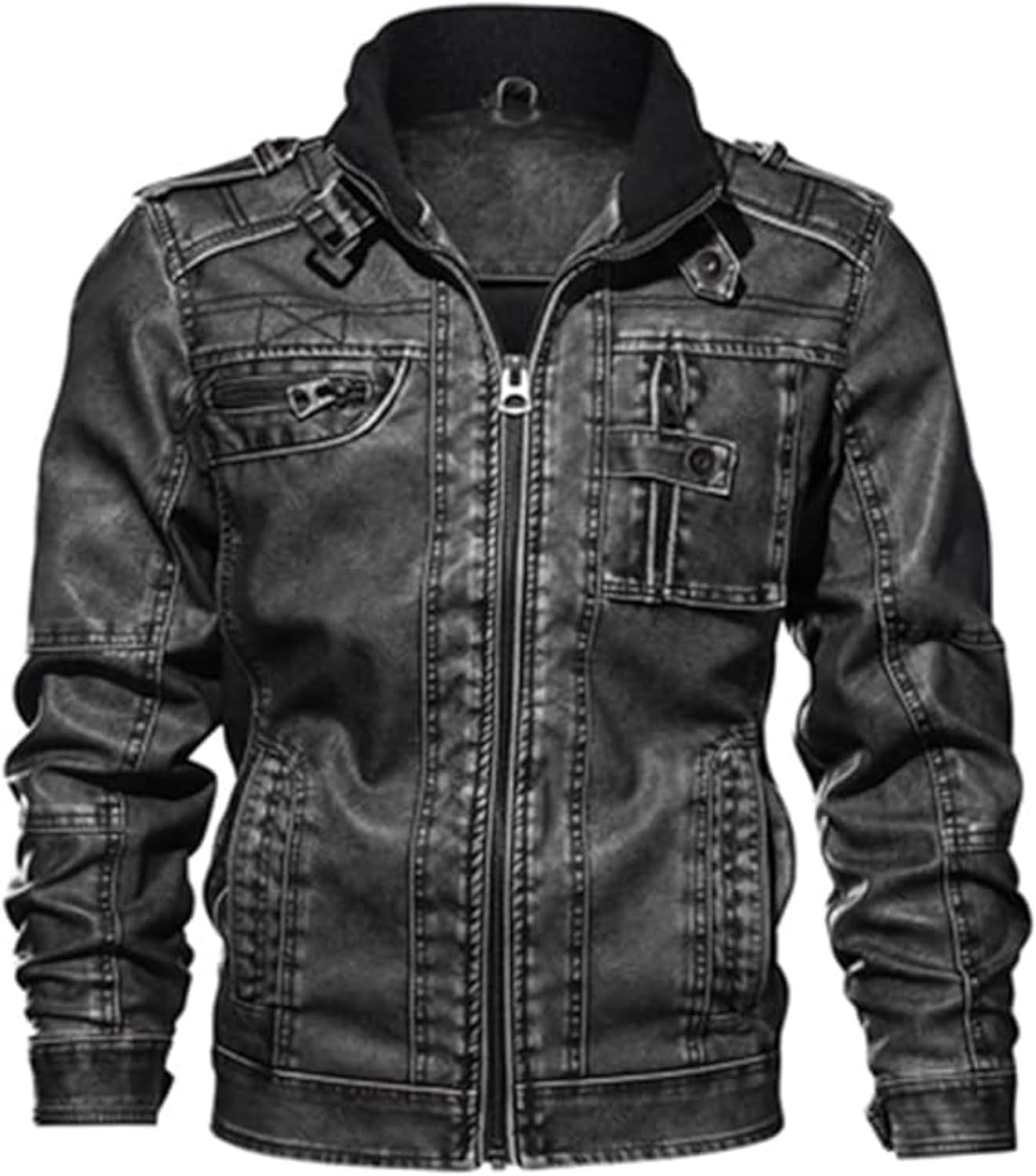 JEShifangjiusu Men's Quilted Moto Faux Leather Biker Jacket Vintage Stand Collar PU Leather Coat Motorcycle Zip Up Jackets