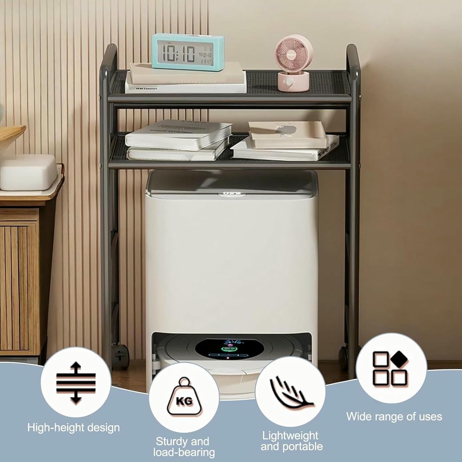 Vacuum Hidden Cabinet for Sweeping Robots Multi Tier with Wheels, Robot Vacuum Stand Cabinet for Living Room Bedroom Kitchen