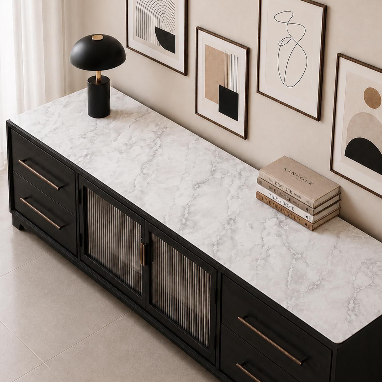 LovePads Marble-Look Table Protector, 16x60 in TV Stand Tabletop Cover