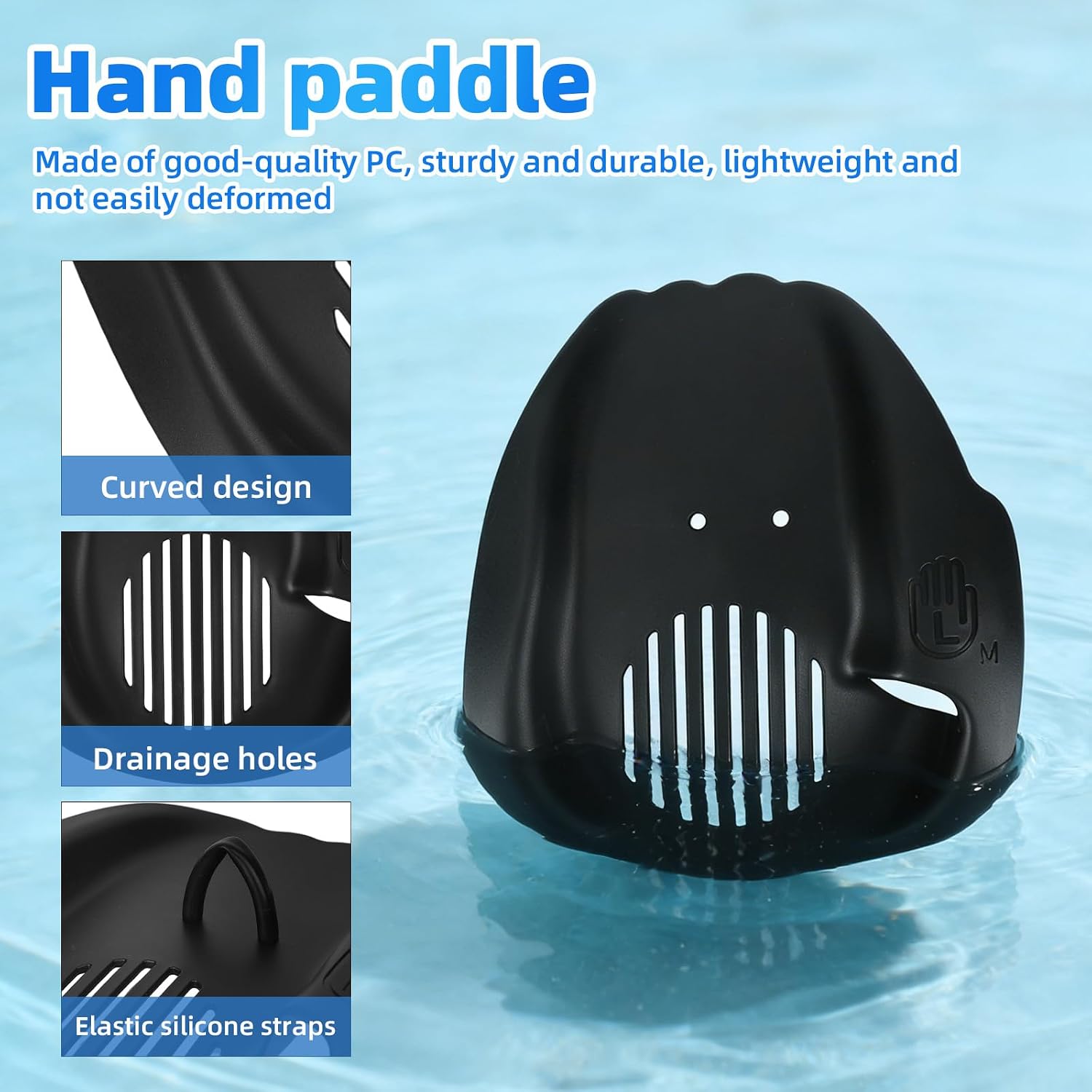 Adult Hand Paddles for Swimming Training, Black Swim Paddles with Adjustable Straps Lightweight Swimming Gear for Strength Training & Stroke Technique Improvement