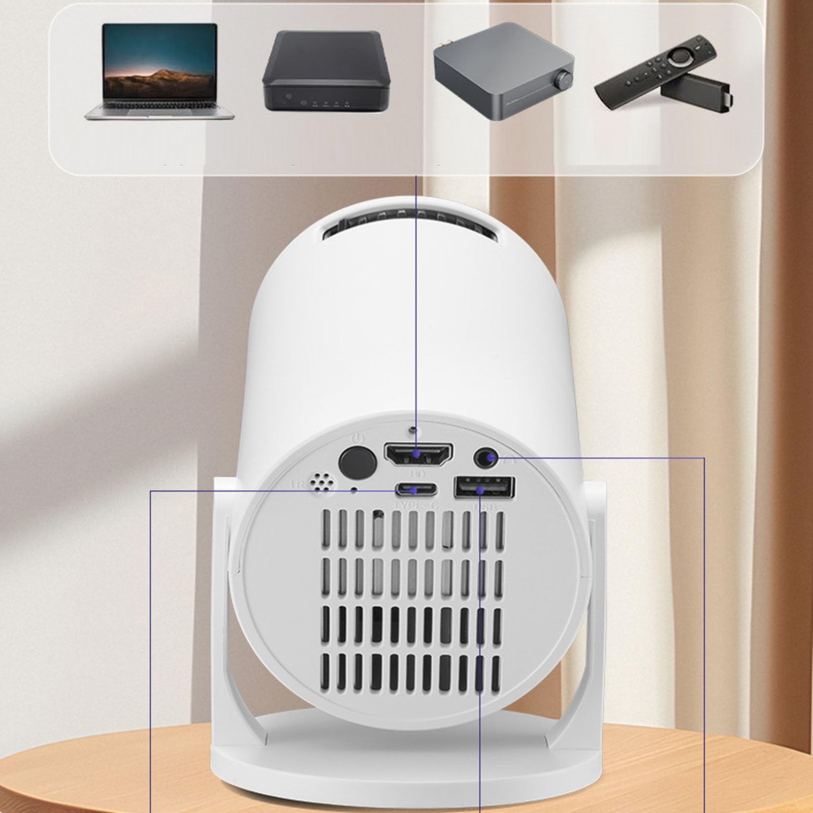Miniprojektor z Wi-Fi i Bluetooth, Przenośny Projektor 1080P Full HD 4K z Pilotem, Inteligentny Projektor 180 z Systemem Android 12.0, do Użytku na świeżym Powietrzu/kinie Domowym