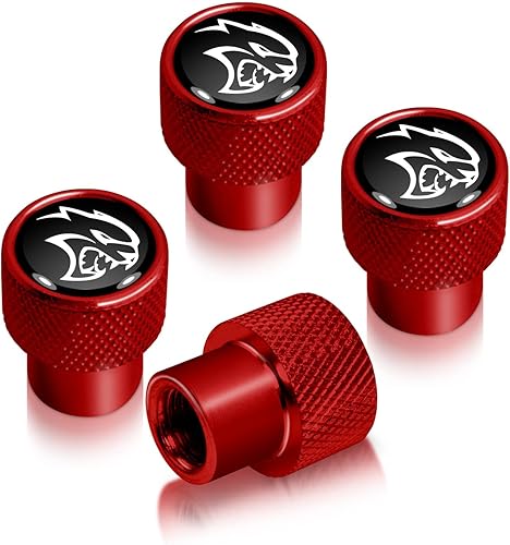 Tapones de válvula de neumático de aluminio negro sobre rojo para Dodge SRT Hellcat - Con licencia oficial