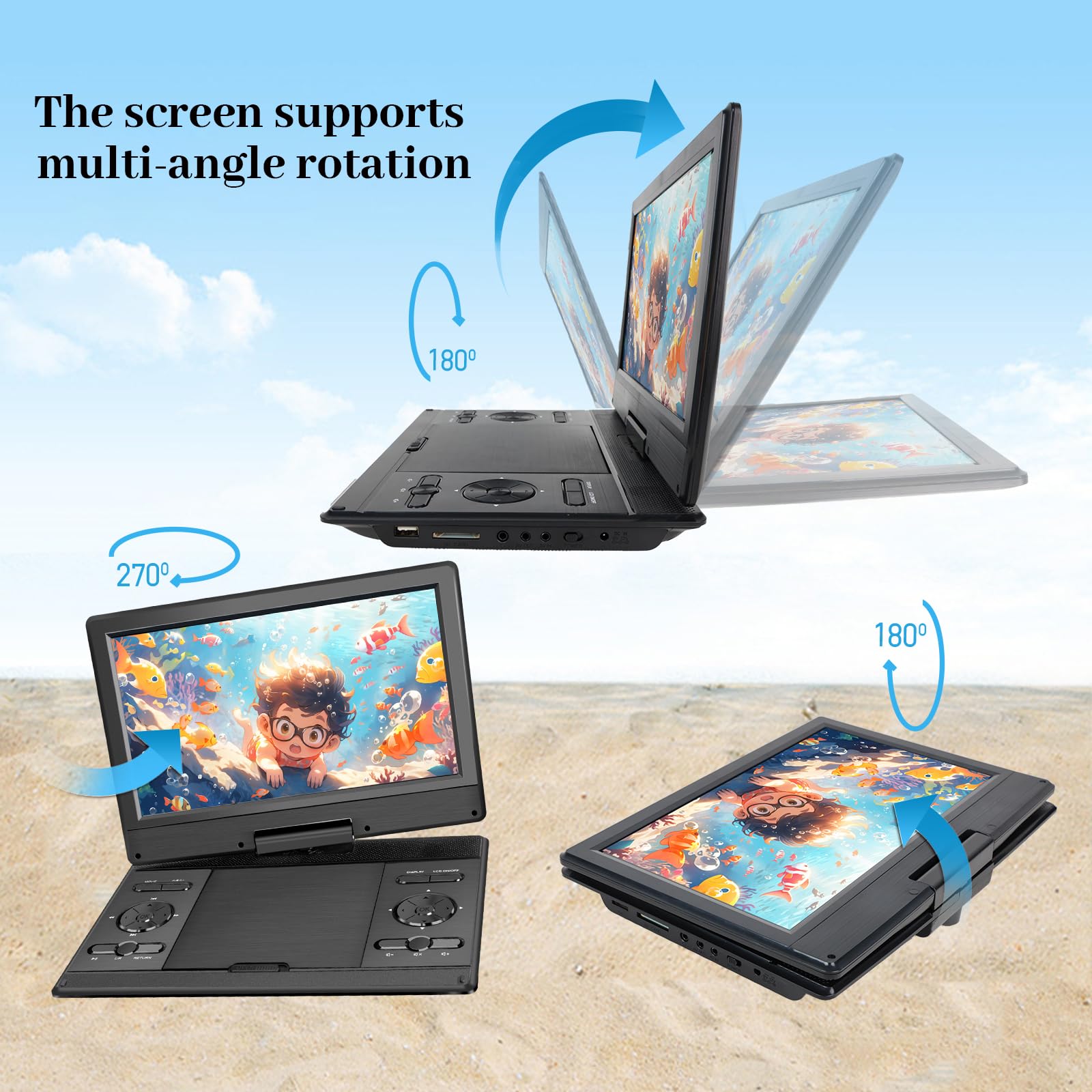 YOOHOO Lecteur DVD Portable 14,9'' Écran HD 12,1'' Batterie Rechargeable USB/SD/AV