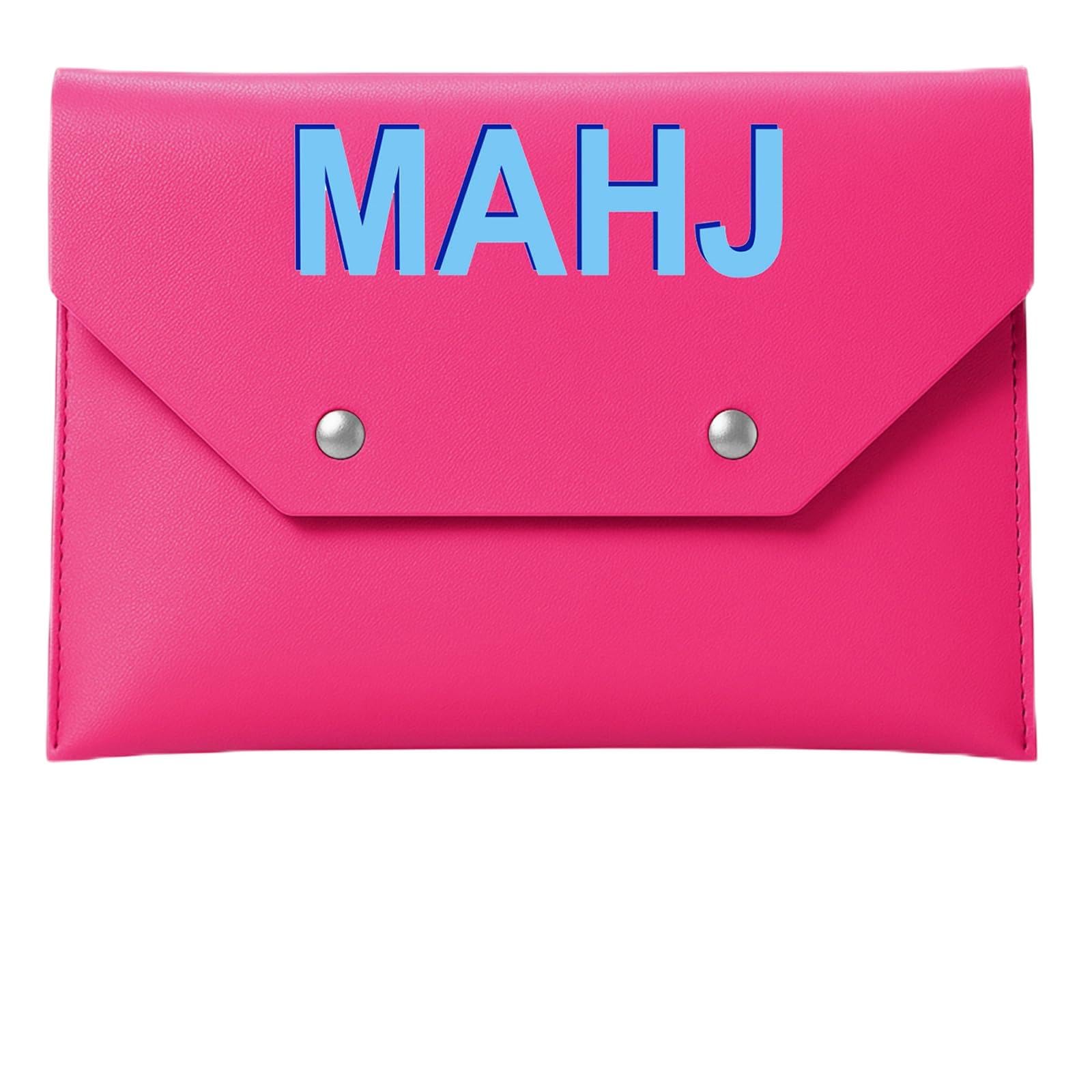 Leather Mahjong Card Holder Gift, Hot Pink, 8x6 Inch, Solid Color — image 1