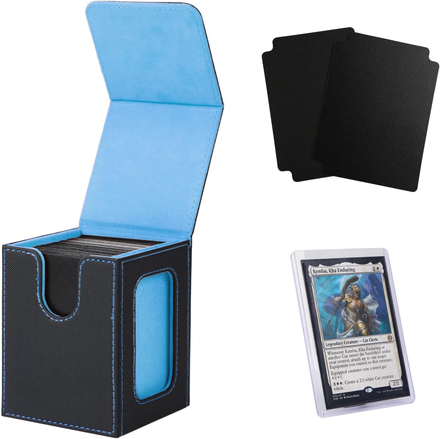Mtg Deck Box, Commander Deck Box, Hold 1 Playmat, 5 Small Card Deck Boxes, 1 Dice Tray, Toploaders, Large Size, Waterproof (Black＆Blue)