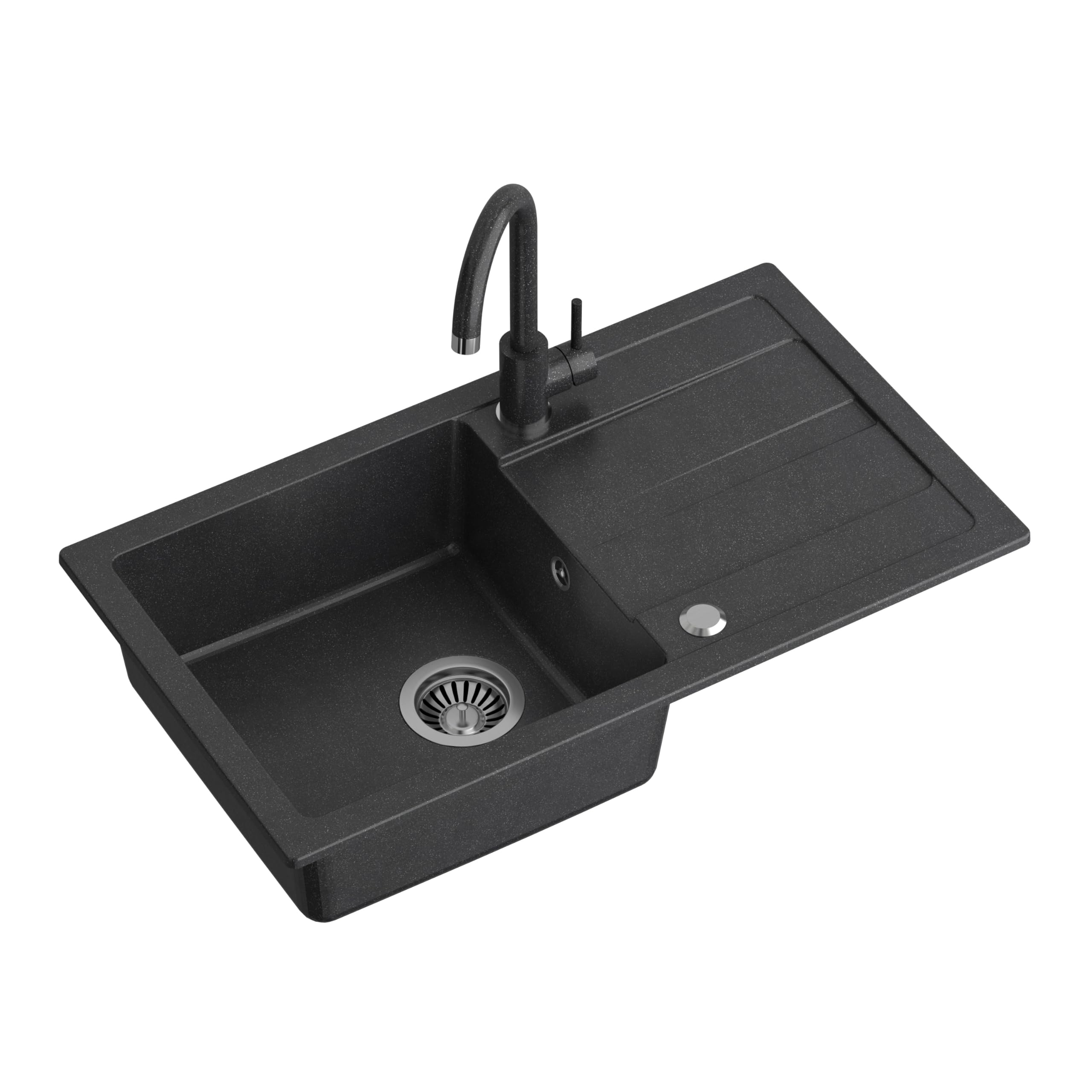QUADRON Lavello da cucina in granito | dimensioni 77 x 44 x 17,6 cm Nero | Lavello GO MAX in granito Lavello a vasca singola | Lavello da incasso con rubinetto da cucina