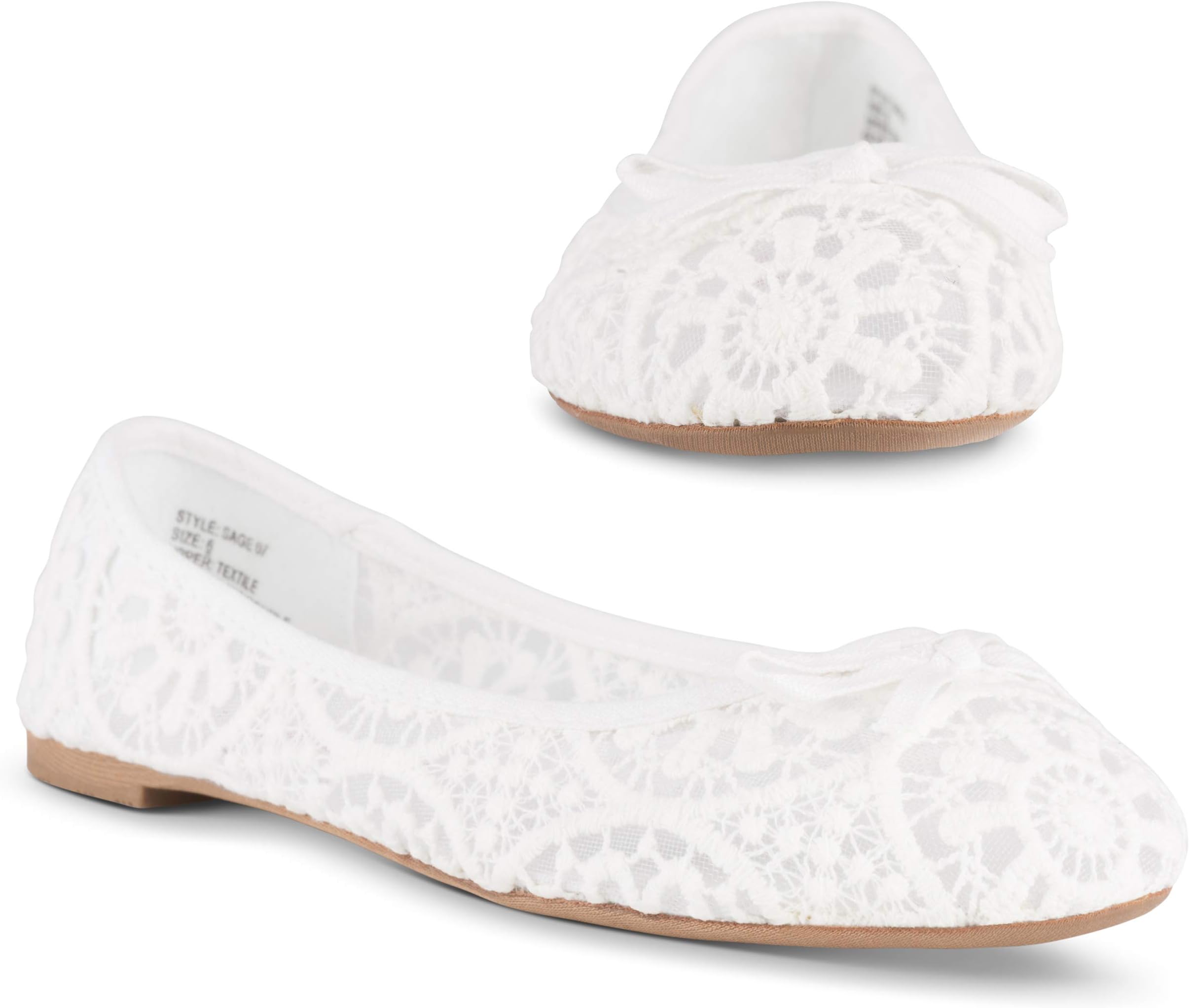 Twisted Sage Womens Flats | Lightweight Flower Crochet Ballet Shoes with Comfort Insole, White, 10