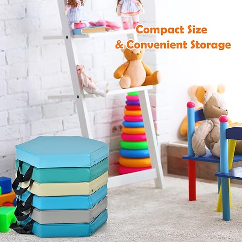 Miniatura 6 de KOTEK 6 cojines de suelo para niños de 15 pulgadas con asas, asientos circulares de espuma gruesa, asientos suaves y flexibles para aula, primaria,