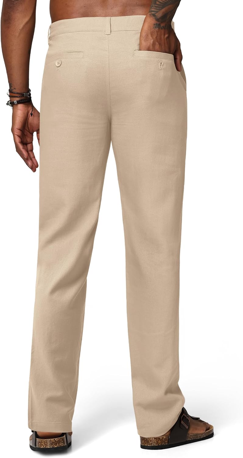 Men's Linen Pants Casual Linen Dress Pants with Drawstring and Pockets, Lightweight Straight-Leg Trousers 30" 32" - Image 3